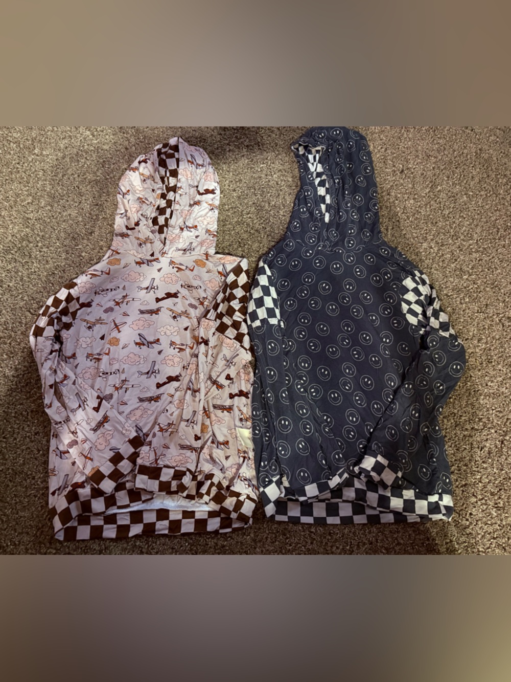 BAMBOO Kids Reversible Checkerboard & Airplane Print Hoodie